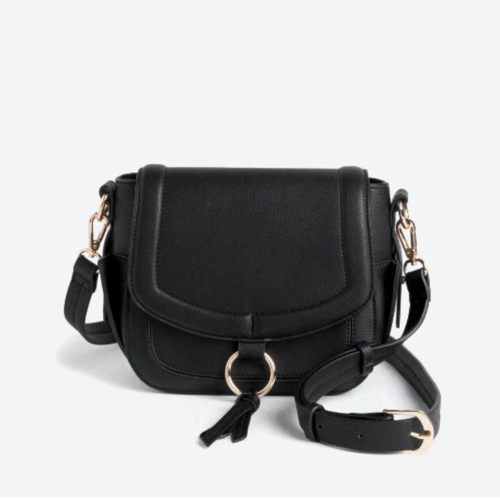 NWT Linea Pelle VEGAN Mariana Ring Detail Saddle Bag, Black